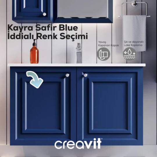 Creavit Kayra Lavabo Dolabı Kapaklı Mat Safir Blue - 3