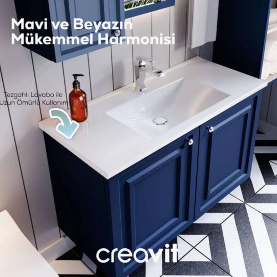 Creavit Kayra Lavabo Dolabı Kapaklı Mat Safir Blue - 4