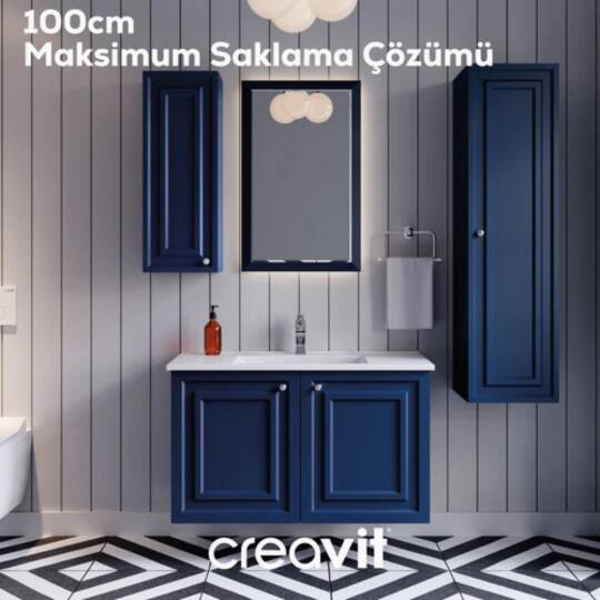 Creavit Kayra Lavabo Dolabı Kapaklı Mat Safir Blue - 5