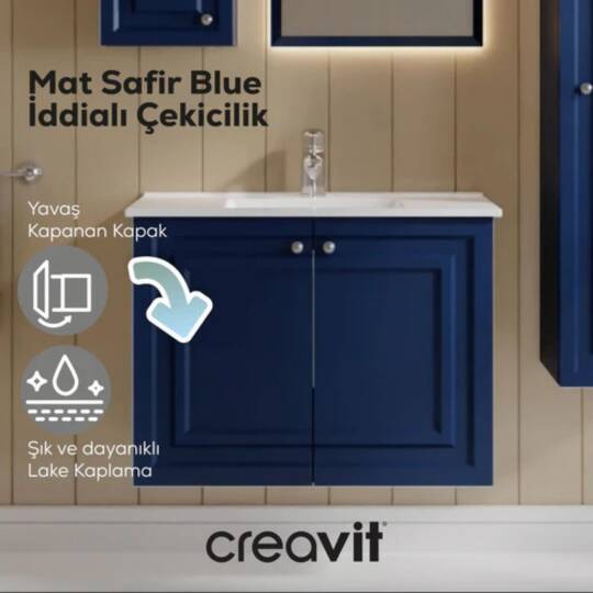 Creavit Kayra Lavabo Dolabı Kapaklı Mat Safire Blue - 3