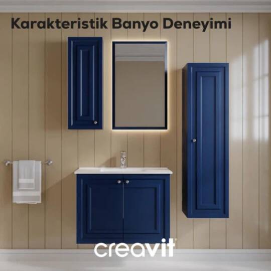Creavit Kayra Lavabo Dolabı Kapaklı Mat Safire Blue - 4