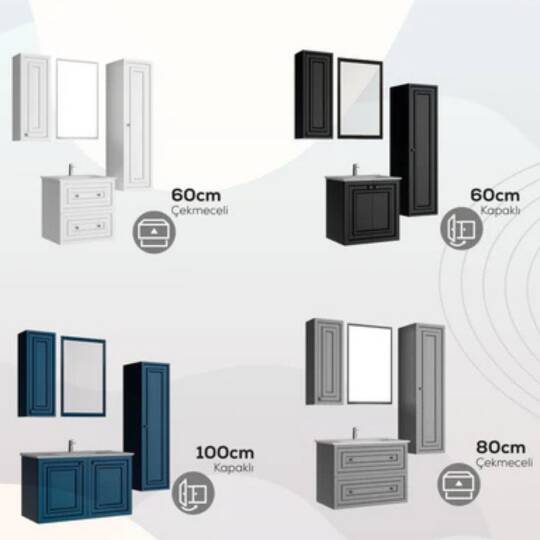 Creavit Kayra Lavabo Dolabı Kapaklı Mat Safire Blue - 5