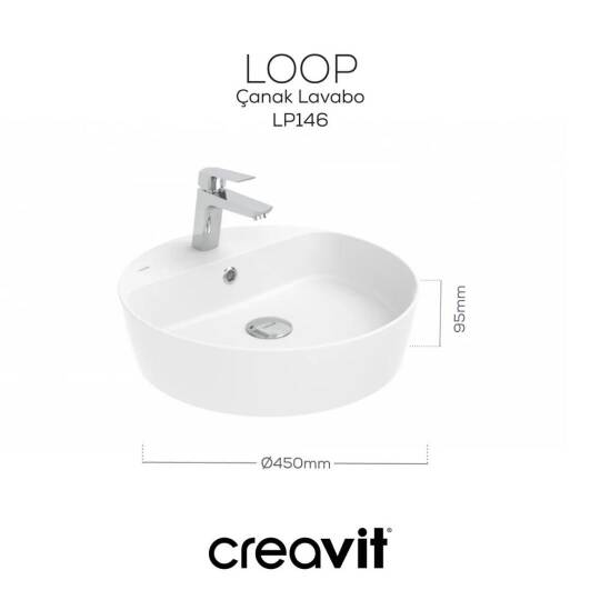 Creavit LOOP Masa Üstü Çanak Lavabo Beyaz 45cm - 2