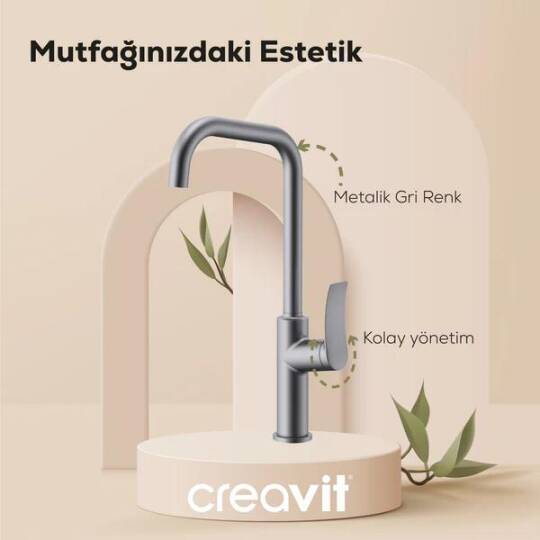 Creavit Lua Mutfak Armatürü - Metalik Gri - 3