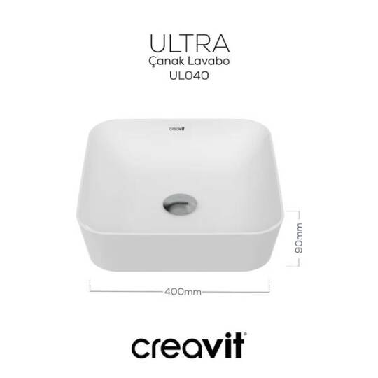 Creavit Ultra Kare Çanak Lavabo 40cm Beyaz Mat - 2