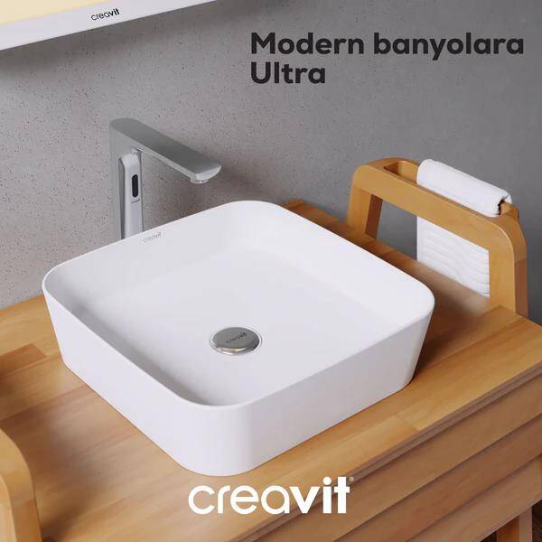 Creavit Ultra Kare Çanak Lavabo 40cm Beyaz Mat - 3