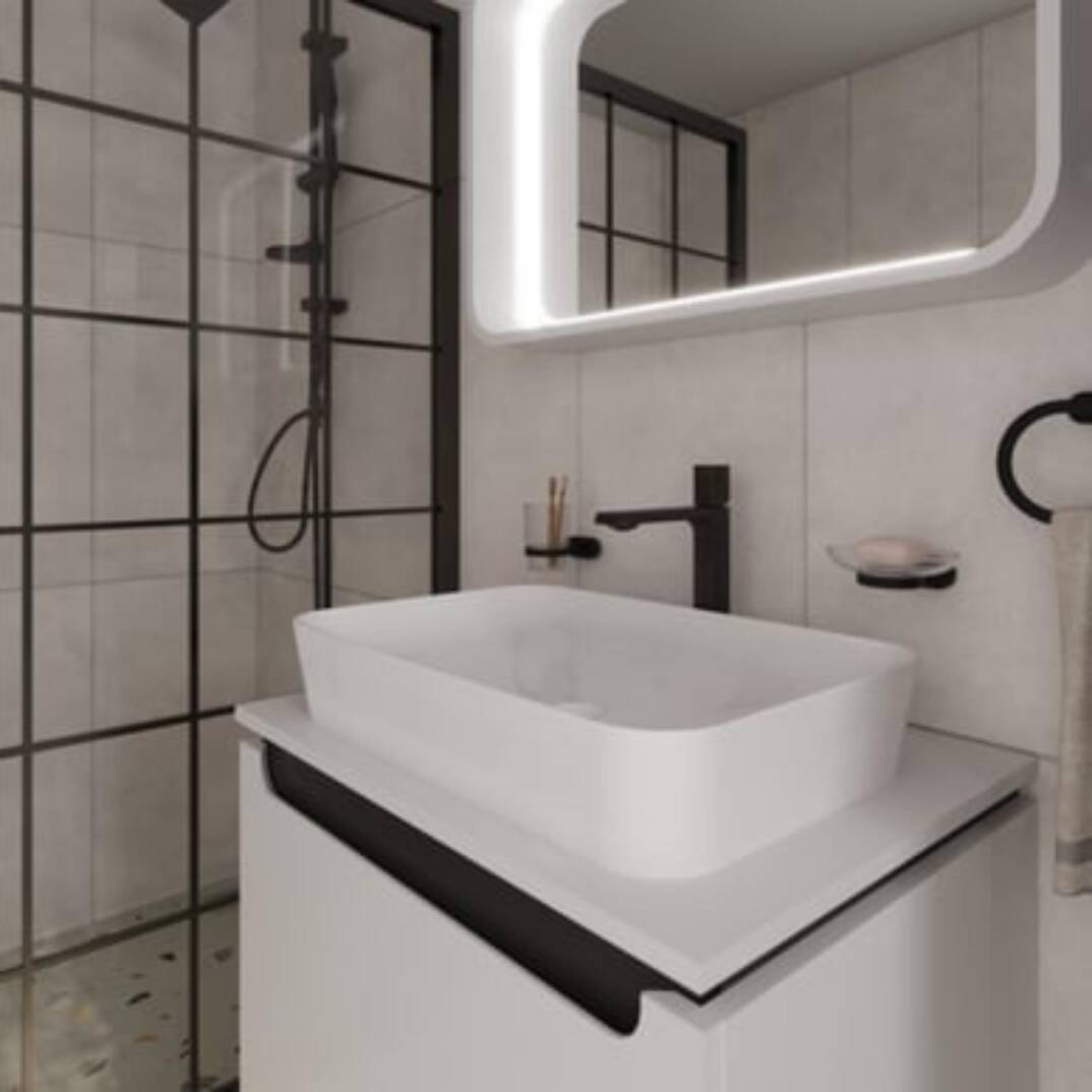 Pion Plus Lavabo Dolabı Mat Beyaz - Antrasit - 2